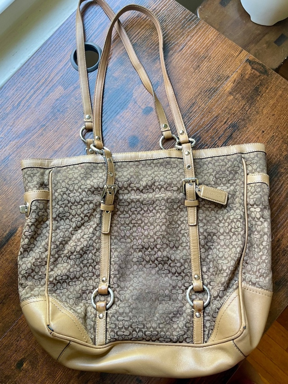 Authentic Coach Signature Canvas & Leather Tote Shoulder Bag